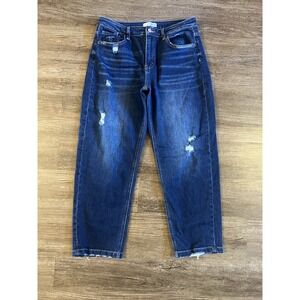 Flying Monkey Dark Blue Distressed High-Rise Cropped Jeans